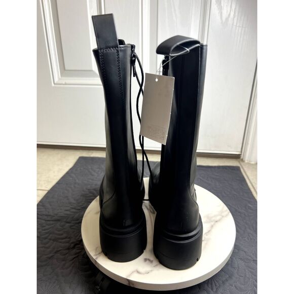 H&M Womens Chunky Lace up Leather Boots Grunge Goth Whimsygoth SZ 9: NWT/No Box - Picture 2 of 8
